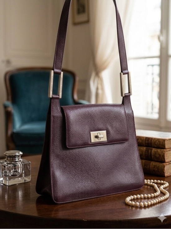 Bottega Veneta Handbags - RARE VTG Bottega Veneta Plum Color Leather Shoulder Bag Silver Hardware Turnlock